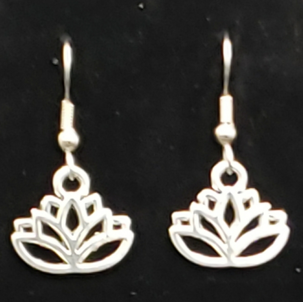 Lotus Flower Silver Tone Earrings